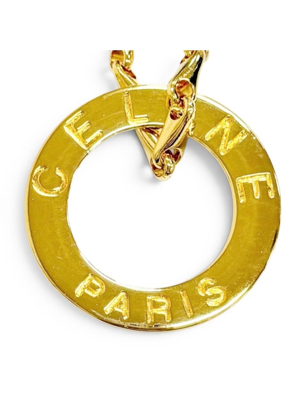 Celine Vintage Circle Logo Design Chain Pendant Gold